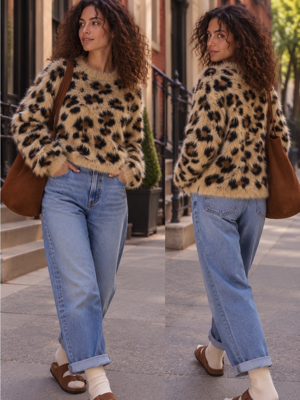 Leopard print faux fur sweater by For The Republic size L